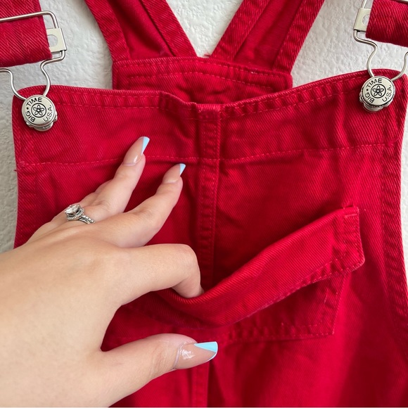 BIG TIME Vintage 90s Vibrant Red Jean Retro Utility Straight Leg Bib Overalls - Picture 7 of 16